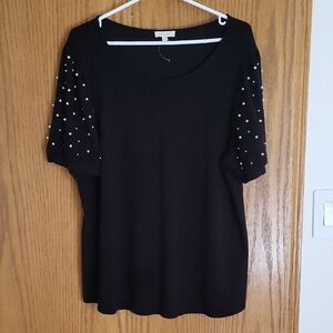 Elegant Black Top with Pearl Accents